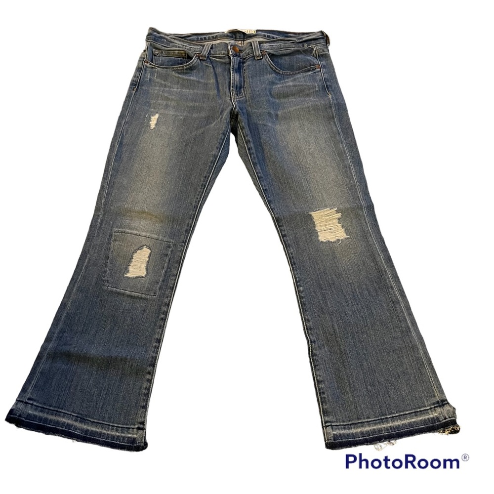 J Brand Gigi Distressed Raw Hem Crop Kick Flare Jeans Women’s 27 Blue Denim